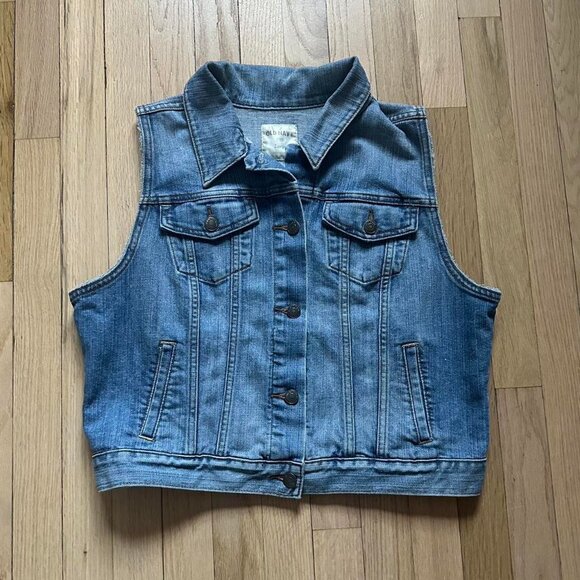 SUPER CUTE Vintage-Inspired Old Navy Denim Vest Gilet Size Large - Picture 1 of 4